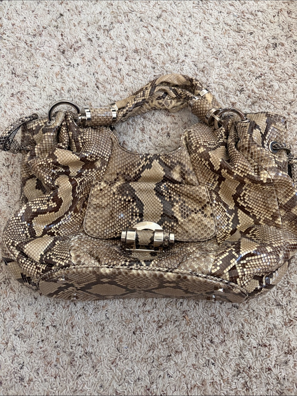 Michael Kors Tan and Brown Snake-Print Shoulder Bag